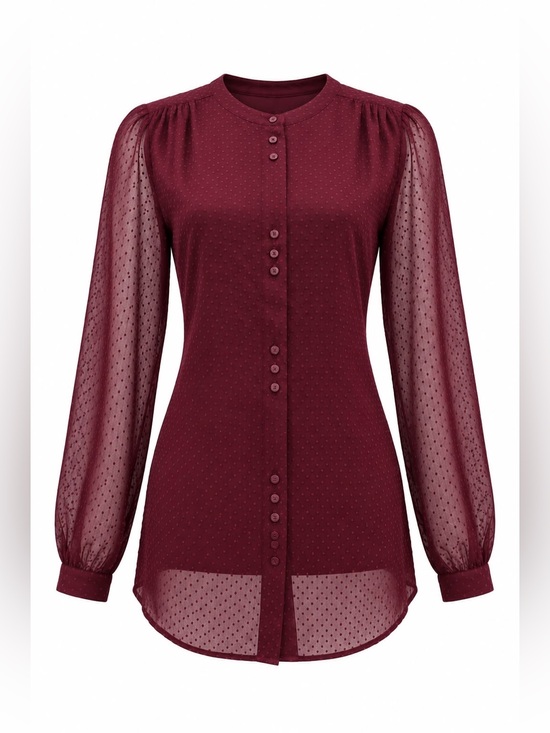 Banana Republic Tops - Banana Republic Burgundy Sheer Dot Button-Up Blouse